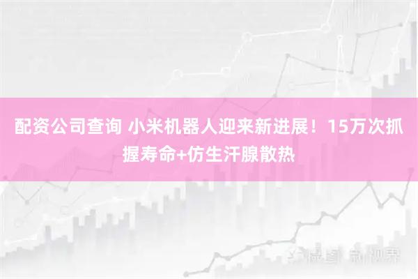 配资公司查询 小米机器人迎来新进展！15万次抓握寿命+仿生汗腺散热